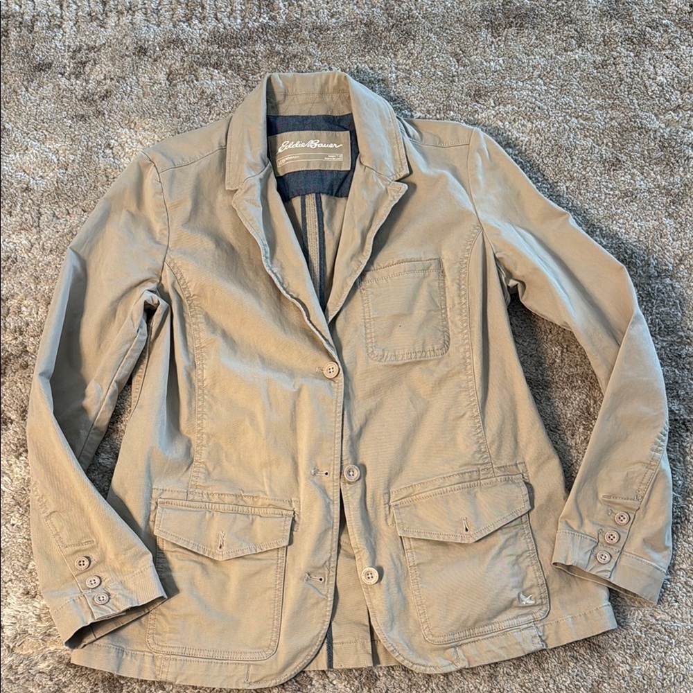 🍍Eddie Bauer Field Jacket Womens 18T Beige Long Sleeve Button Down Cotton Blend